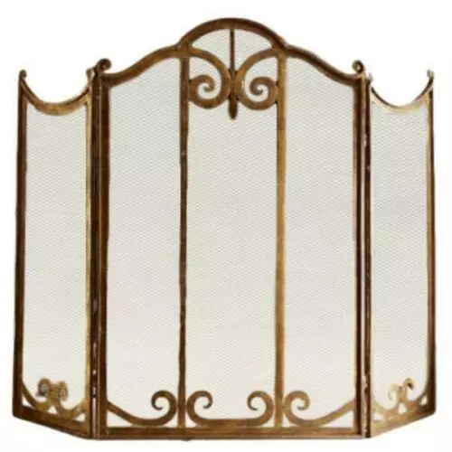 Hamptons PROVINCIAL FIRE SCREEN guard antique gold WROUGHT IRON QUALITY NEW