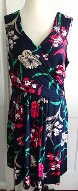 Land's End Fit & Flare Dress Women's Large Multi-Floral Wrap V-Neck Sleeveless