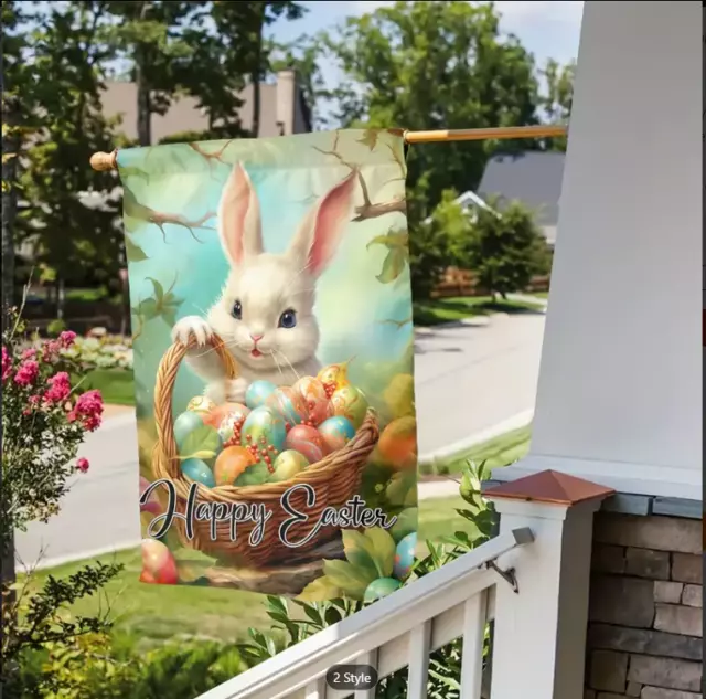 Happy Easter Bunny garden flag. Double-sided, size: 12"x 18"