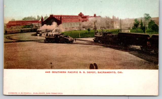 Sacramento California~Southern Pacific RR Railroad Depot~Train~Locomotive~c1905