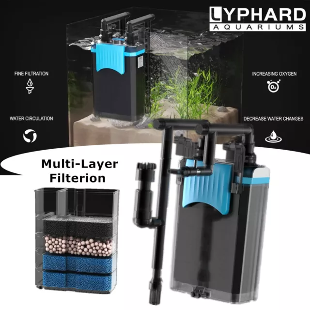 50Gal Aquarium Fish Tank Hang on Power Filter Pump External 4 Stage Media 132GPH