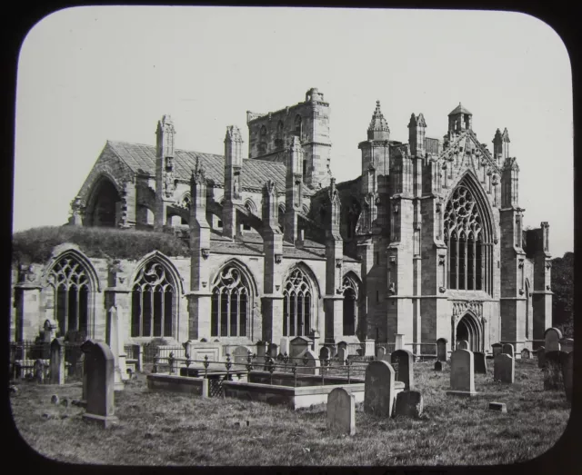 GWW Glass Magic Lantern Slide MELROSE ABBEY C1890 OLD VICTORIAN PHOTO
