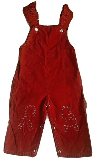 VINTAGE 70'S CORDUROY Bib Overalls Red CUTE TOGS Ruffles Poodles 24M ...