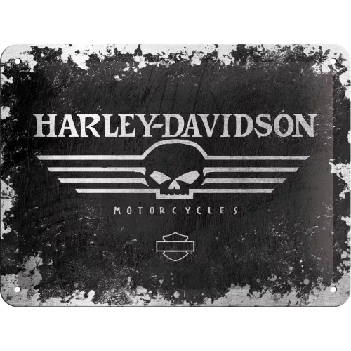 Targa in Latta Vintage  Harley-Davidson Skull in metallo stampato 15 x 20