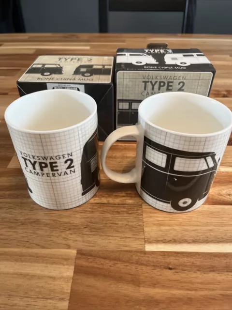 Two Official VW Type 2 Camper Mugs - Bone China