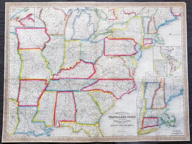 1856 Mitchell Large Antique Pre Civil War Map United States of America Gold Rush