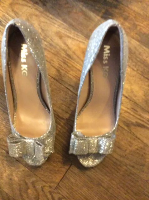 Miss KG Kurt Geiger ladies silver high heel party peep toe platform shoes size 6