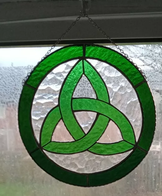 Round green stained glass Celtic Suncatcher Handmade .