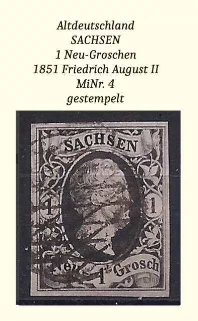 AD Sachsen MiNr. 4 gestempelt, sauber geschnitten, schöne Marke