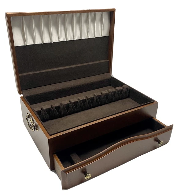 WOOD WOODEN ANTITARNISH Silverware Flatware Storage Chest Box Case w
