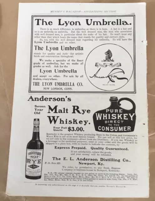 Anderson's Malt Rye whiskey print ad 1900 vintage illus. art home decor Lyon