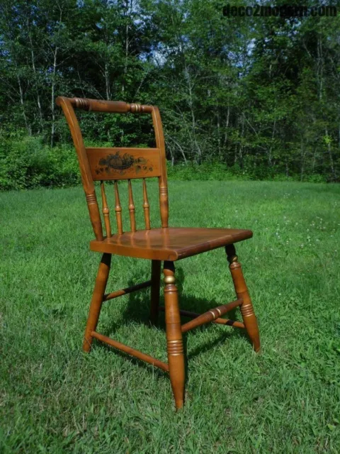 Antique Colonial Bent & Bros Turtle Back Harvest Stenciled Maple Farmhouse Chair
