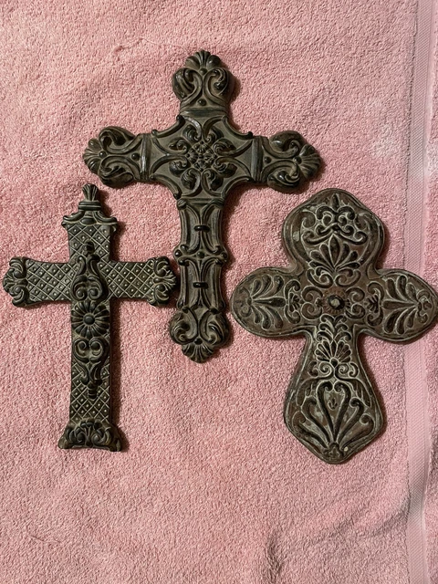 Vintage Set of 3 Crucifix Cross Gothic Medieval Group Hanging Medium Decor