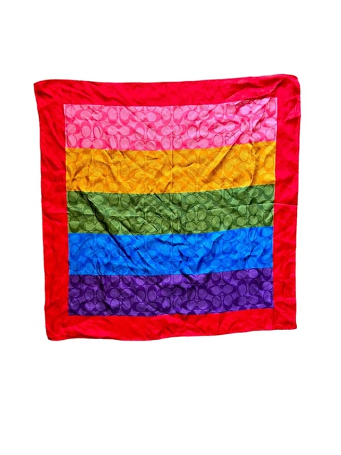 Coach Colorblock Signature Silk Bandanna Scarf Rainbow Stripe Pride