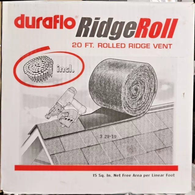 Duraflo 20' x 11.5" Mesh Style Rolled Roof Ridge Vent For Shingle Roofs + Nails