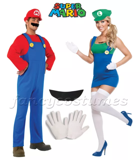 2PCS COUPLE WOMENS Super Mario Luigi and Mens Mario Plumber Fancy Dress Costumes 27.99 PicClick UK