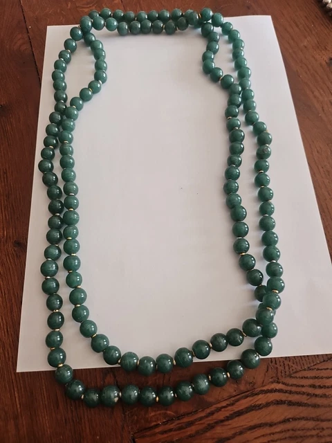 Collier Vintage Perles Hématite Et Jade Vert - Modèle 556, Occasion, Sans Marque