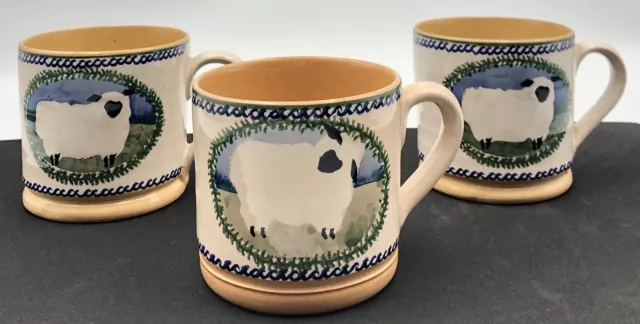 NICHOLAS MOSSE POTTERY Set 3 Large Sheep Pattern 3.25" Coffee Mugs 8 oz IRELAND