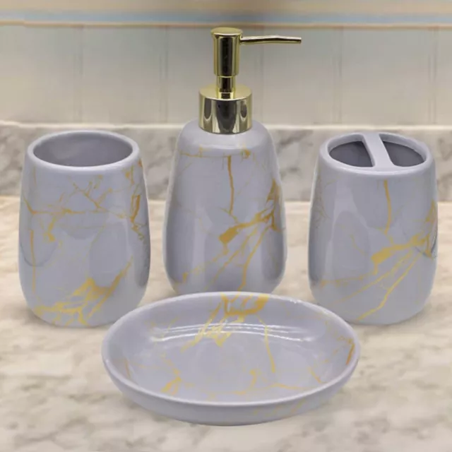 Céramique Salle de Bain Accessoires Set 4, Ensembles pour Maison Gris & Doré