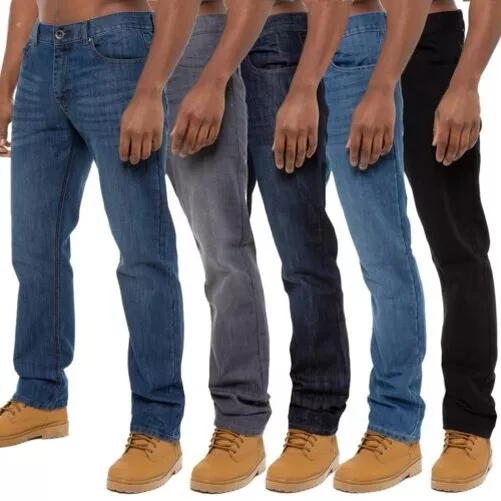 Enzo Hommes Jeans Jambe Droite Pantalon Coton Coupe Standard Tailles UK