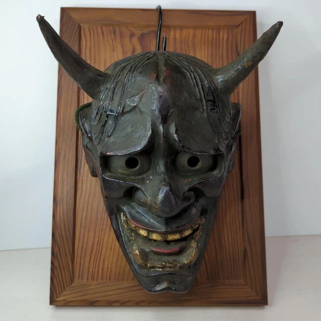 Noh Mask Oni Hannya Japanese Vintage Antique Wall Hanging Pottery Object