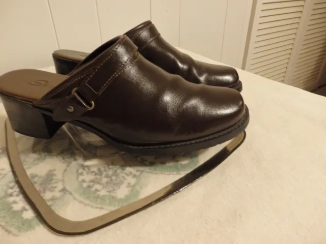 Wome 10 41 Shoe Clog Mule Brown Low Heel Leather Slip On Comfort Career  Walk GC