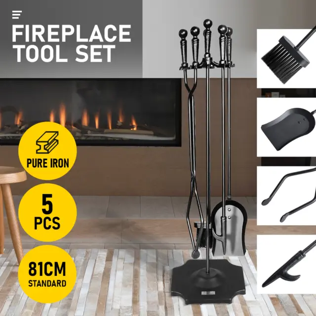 Fireplace Tool Set Fire Place Tools Poker Brush Shovel Stand Tongs 5 PCS