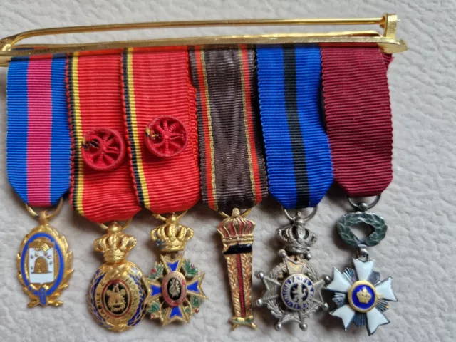 Orden Ehrenzeichen Belgien 6-teilige Ordensschnalle  Miniaturen