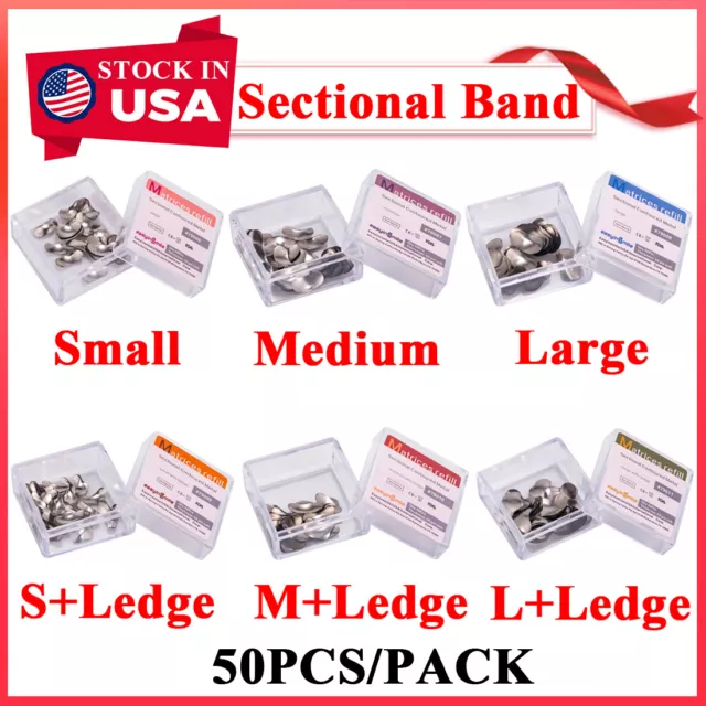 50X Dental Soft Metal Matrices Sectional Contoured Matrix Refill Band S/M/L 50μm