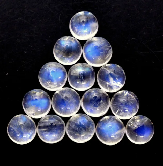 Natural Blue Fire Rainbow Moonstone 5 Mm Round Cabochon Loose Aaa Gemstone Lot 2