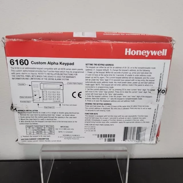 Honeywell 6160 Custom Alpha Keypad OPEN BOX Home Security Keypad 3