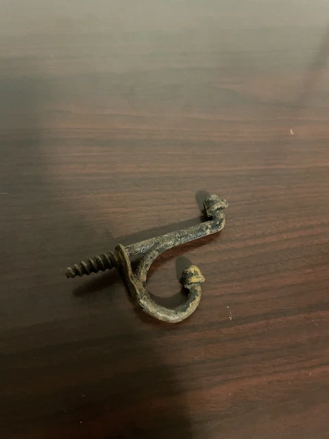 Antique Cast Iron Double Acorn Tip Coat Hat Hook Screw Back 2
