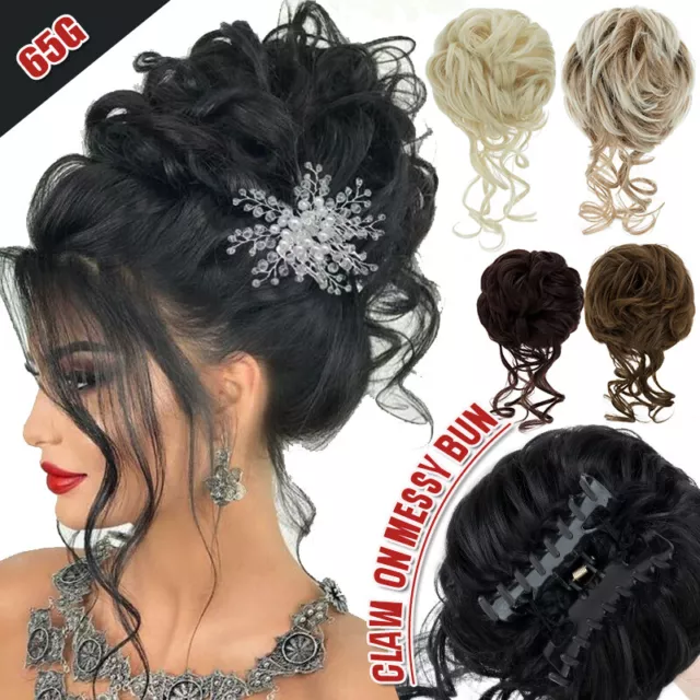 Natural Clip on Messy Bun Hair Piece Extension Wedding Chignon Hair Claw Clip US