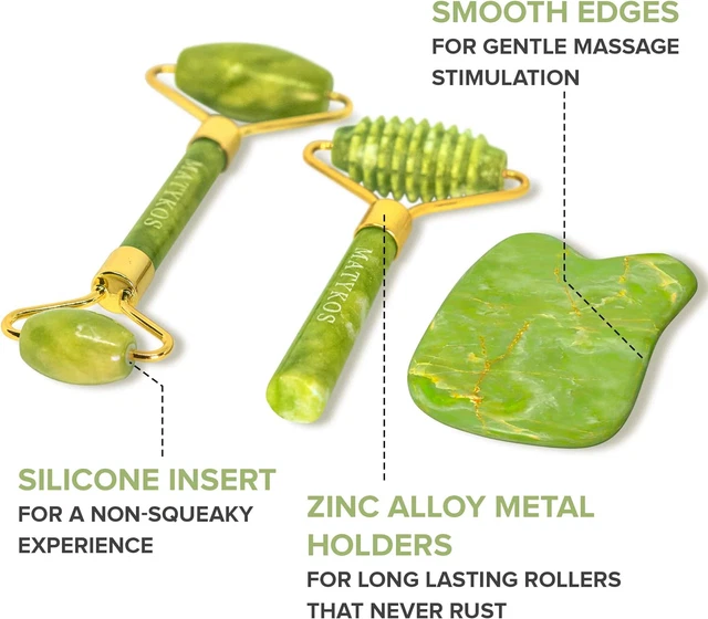 CERTIFIED JADE ROLLER for Face and Gua Sha Skin Care Tools by Matykos
