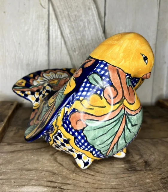 Talavera Dove Bird Planter Animal Pot Mexican Pottery Folk Art. Signed. 10”