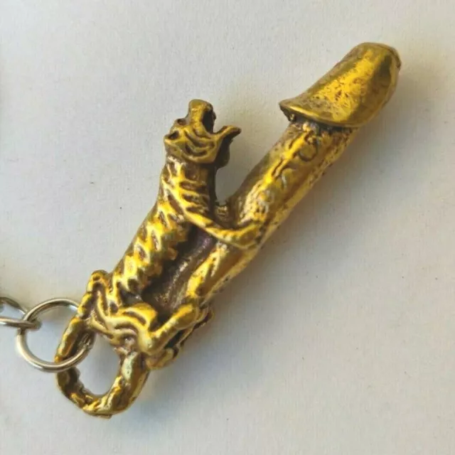 Paladkik Tiger Brass keychain Yantra Talisman Rope Magic Holy Thai Love Amulet
