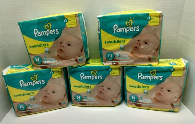 Lot of 5 Pampers Swaddlers Newborn Diapers 20 count - Less than 10 lbs