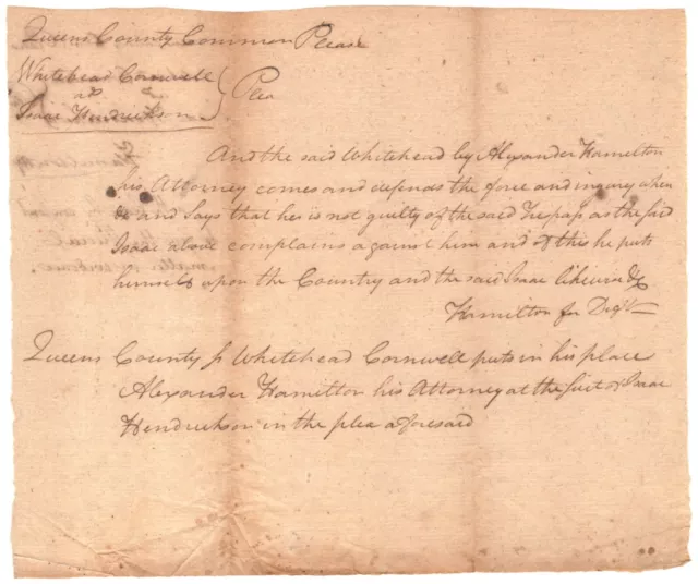 Important Legal Document - Alexander Hamilton Defends Aaron Burr's Client