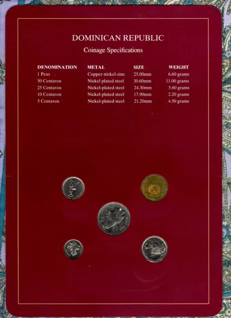 Coin Sets of All Nations Dominican 1989-1993 UNC 1 Peso 1993 21FEB1995 2
