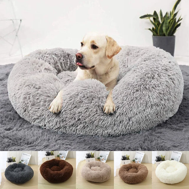 Round Plush Donut Dog Plush Pet Bed Dog Cat Warming Fluffy Soft Cushion Washable