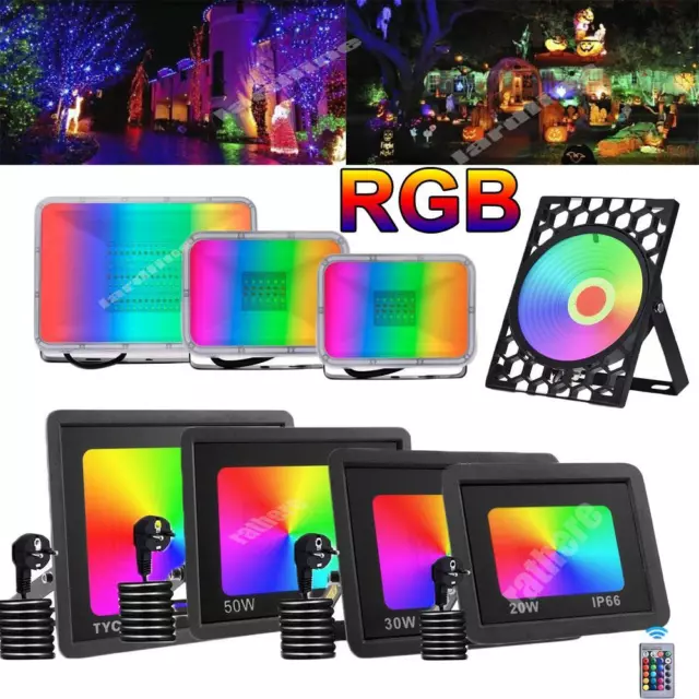 LED Strahler RGB mit Fernbedienung Fluter Bunt Dimmbar Scheinwerfer Gärten DE