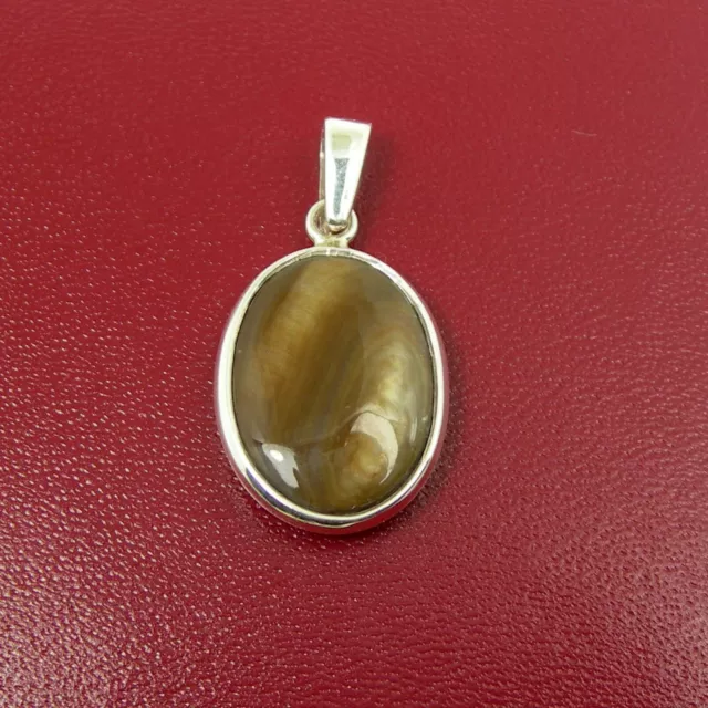 Gold Brown Mother Of Pearl Oval Bezel Pendant Genuine 925 Sterling Silver - HM13