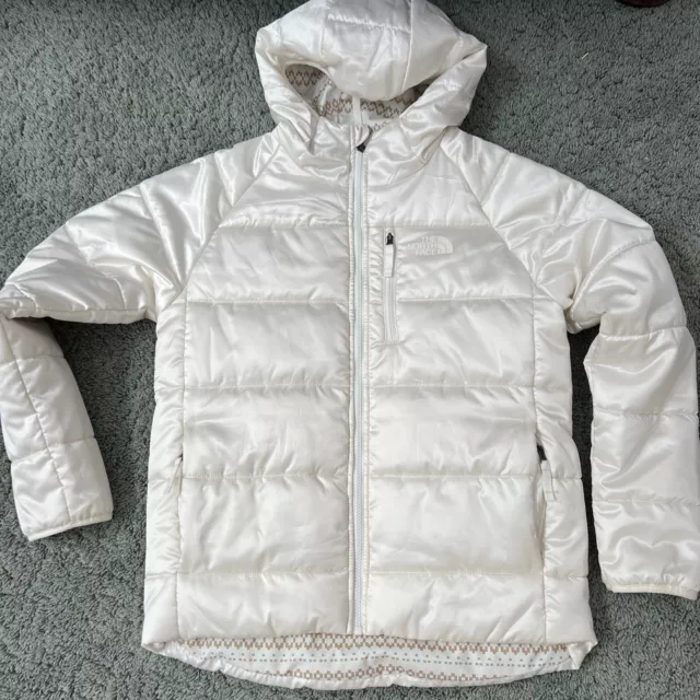 The North Face Puffer Jacket Girls Reversible Hooded Coat Size XL Ivory
