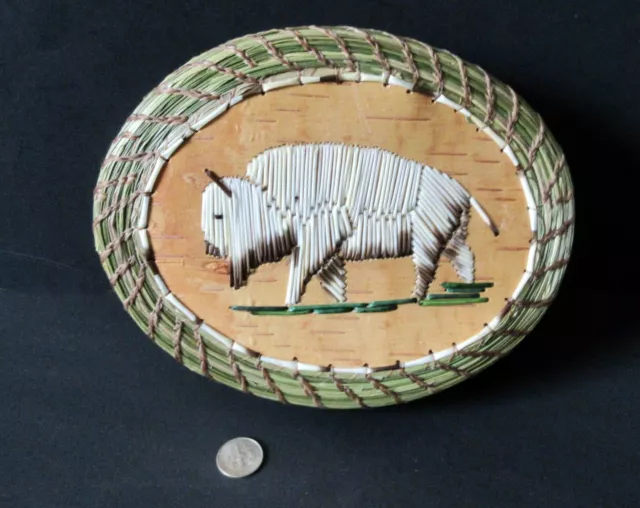 White Buffalo; Large Birchbark/quill/sweetgrass basket: - Paul St. John-Mohawk