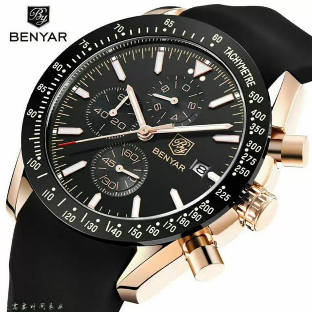 BENYAR Men Army Date Analog Quartz Sport Wrist Watch Silicoen Band Luxury Reloj