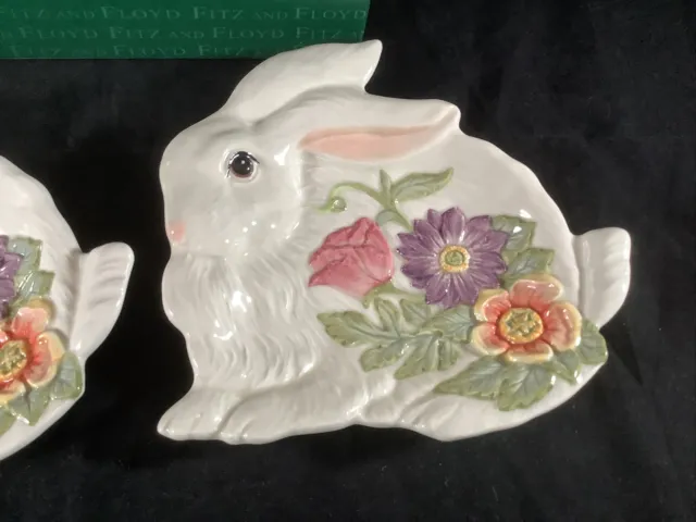 2 New 2006 Fitz & Floyd Madeline’s Garden Easter Bunny Rabbit 6.25” Snack Plates 3