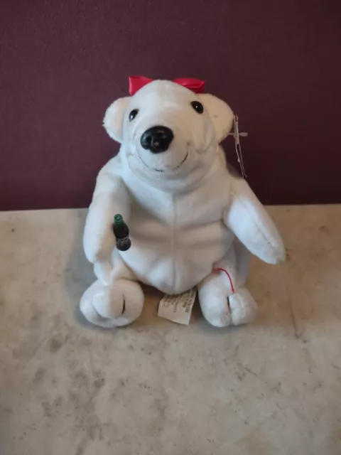 Vintage 1997 COCA-COLA Collectable POLAR BEAR with Coke Bottle 6" Stuffed Plush