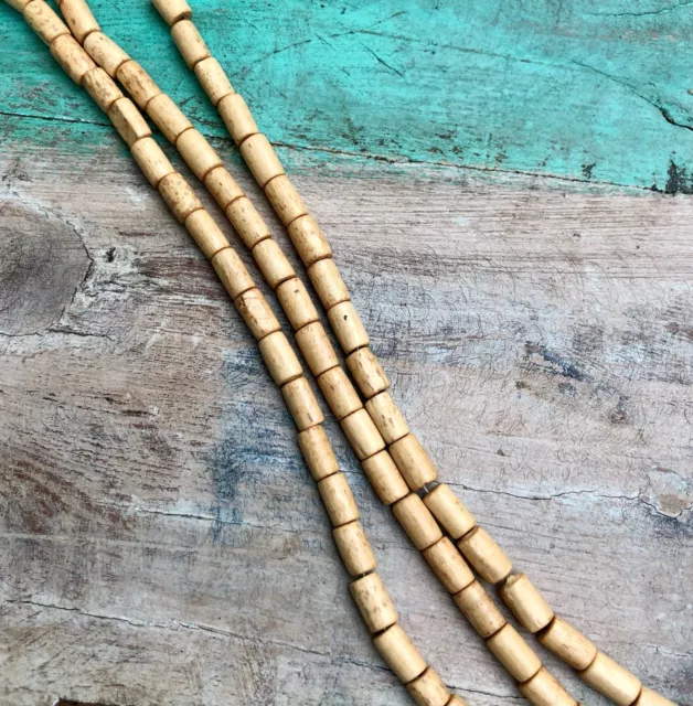 Holzperlen Tube Zylinder Walzen creme weiß ca. 8x5 mm 1 Strang ca. 40 cm (1)