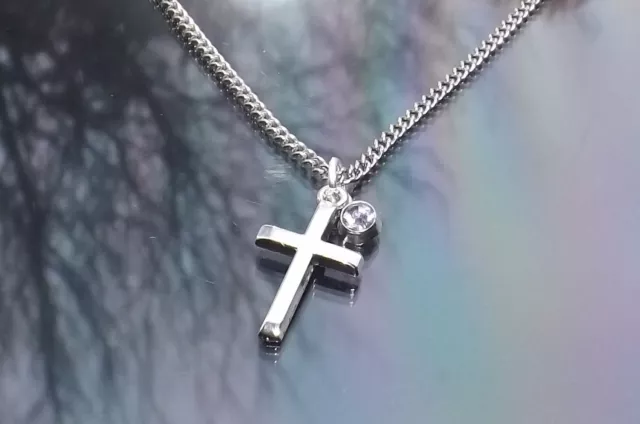Birthstone and Small Cross Pendant Necklace with Silver Plated Chain by Hudegate
