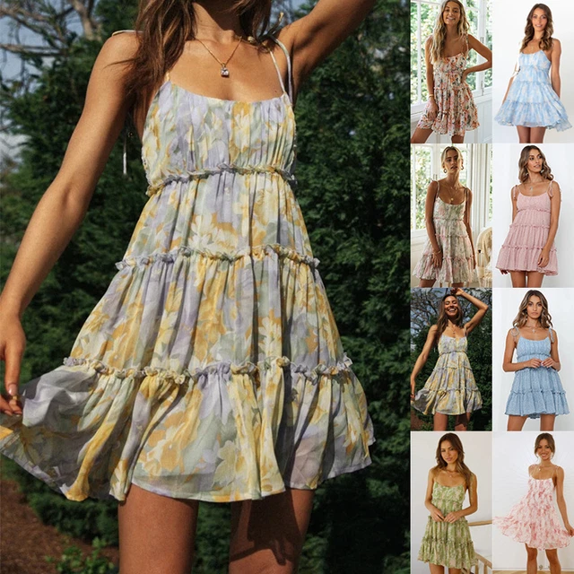 Women's Dress Summer New Products Fashion Sexy Floral Print Suspender Dress